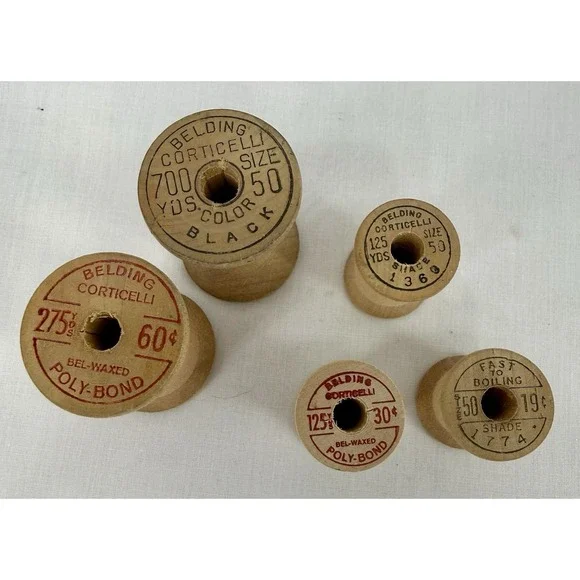 Vintage Belding Corticelli Wood Thread Spools Poly-Bond Cotton Lot 5 - Picture 2 of 4